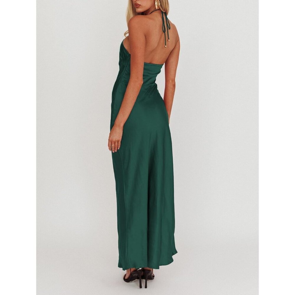 Women's Emerald Summer Silk Sleeveless Cocktail Formal Backless Long Maxi - Picture 4 of 6
